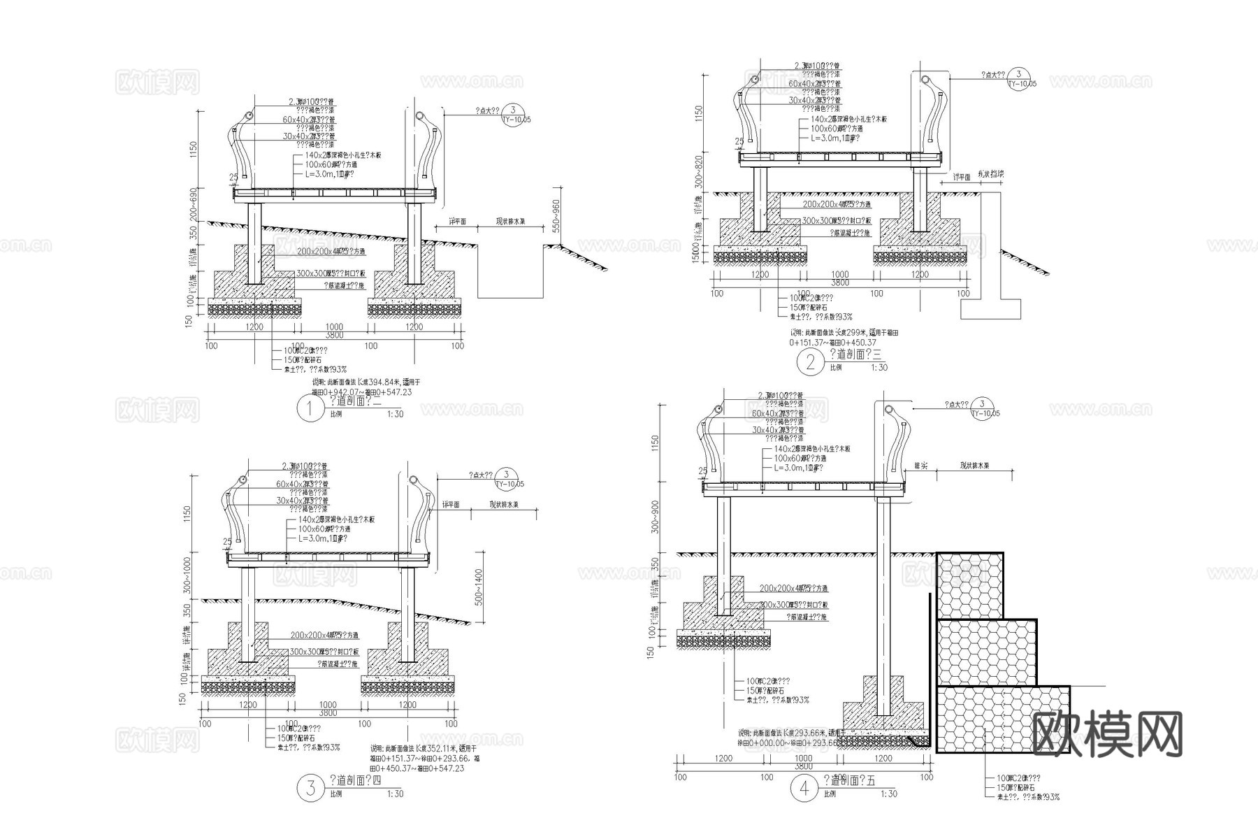 栈道 景观栈道 木栈道 稻田栈道 木平台cad施工图