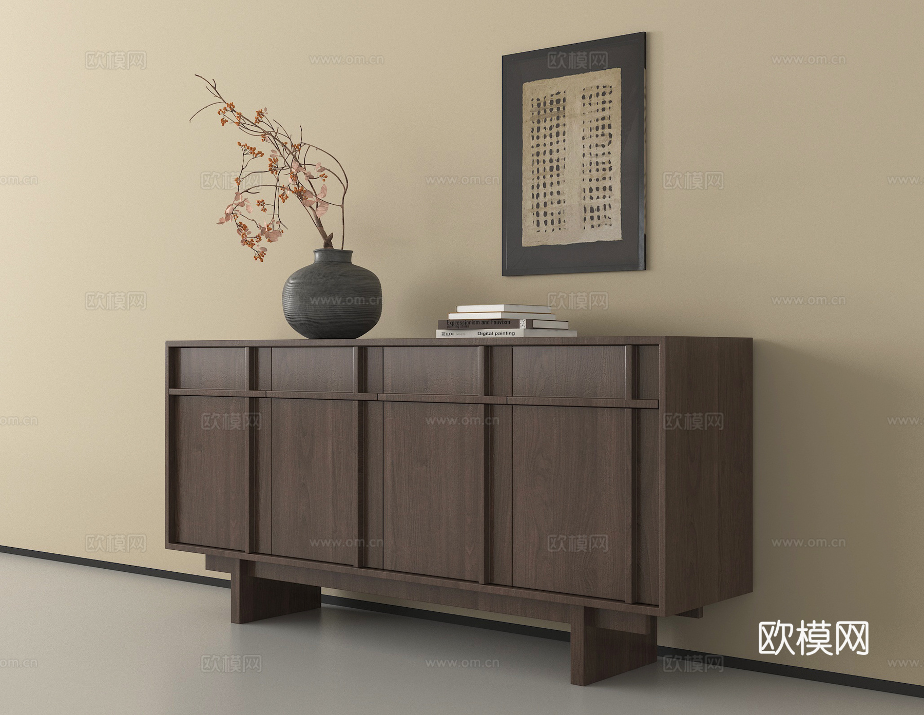 中古风玄关柜  边柜 矮柜 装饰柜su模型
