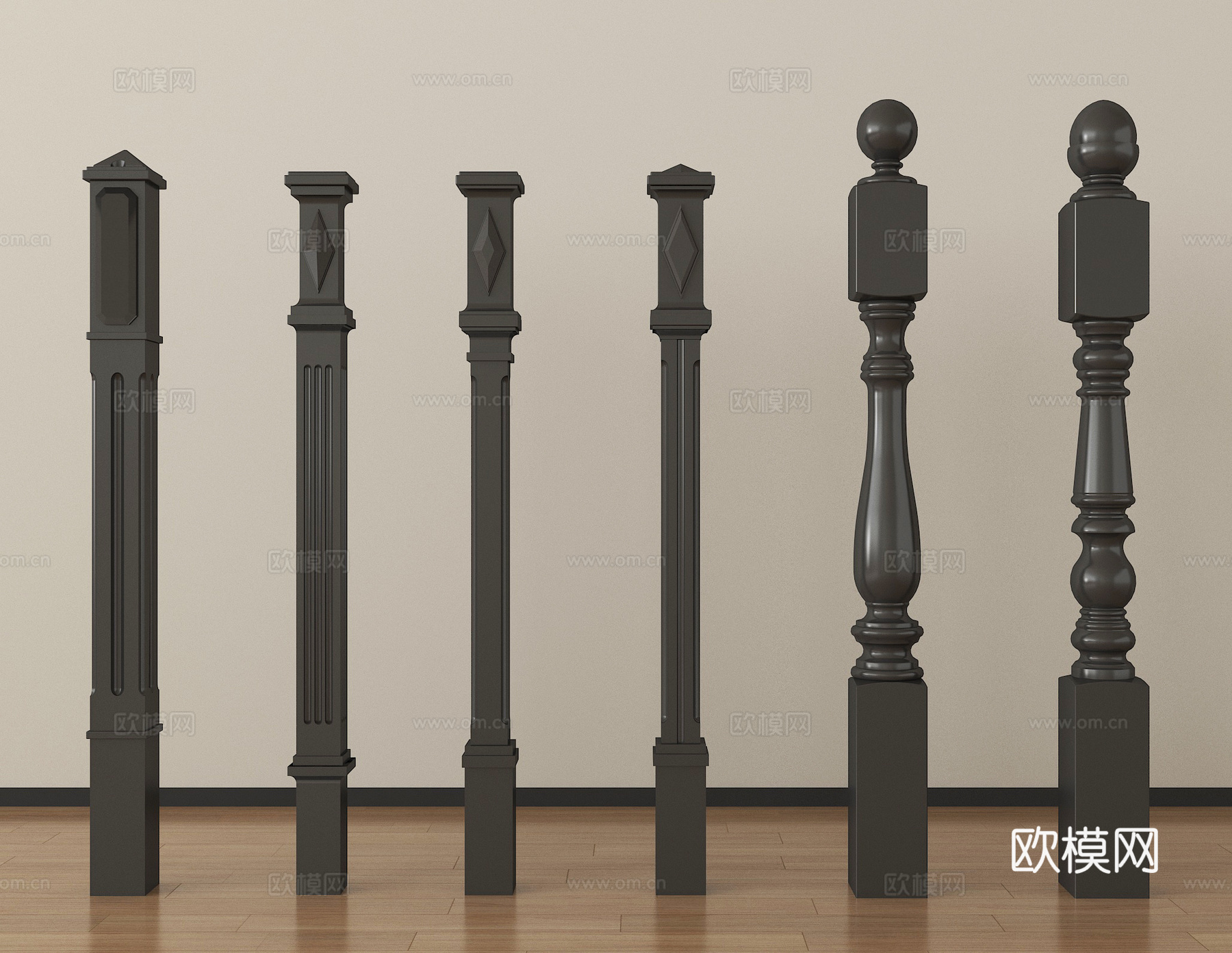 美式柱子 栏杆 扶手3d模型下载
