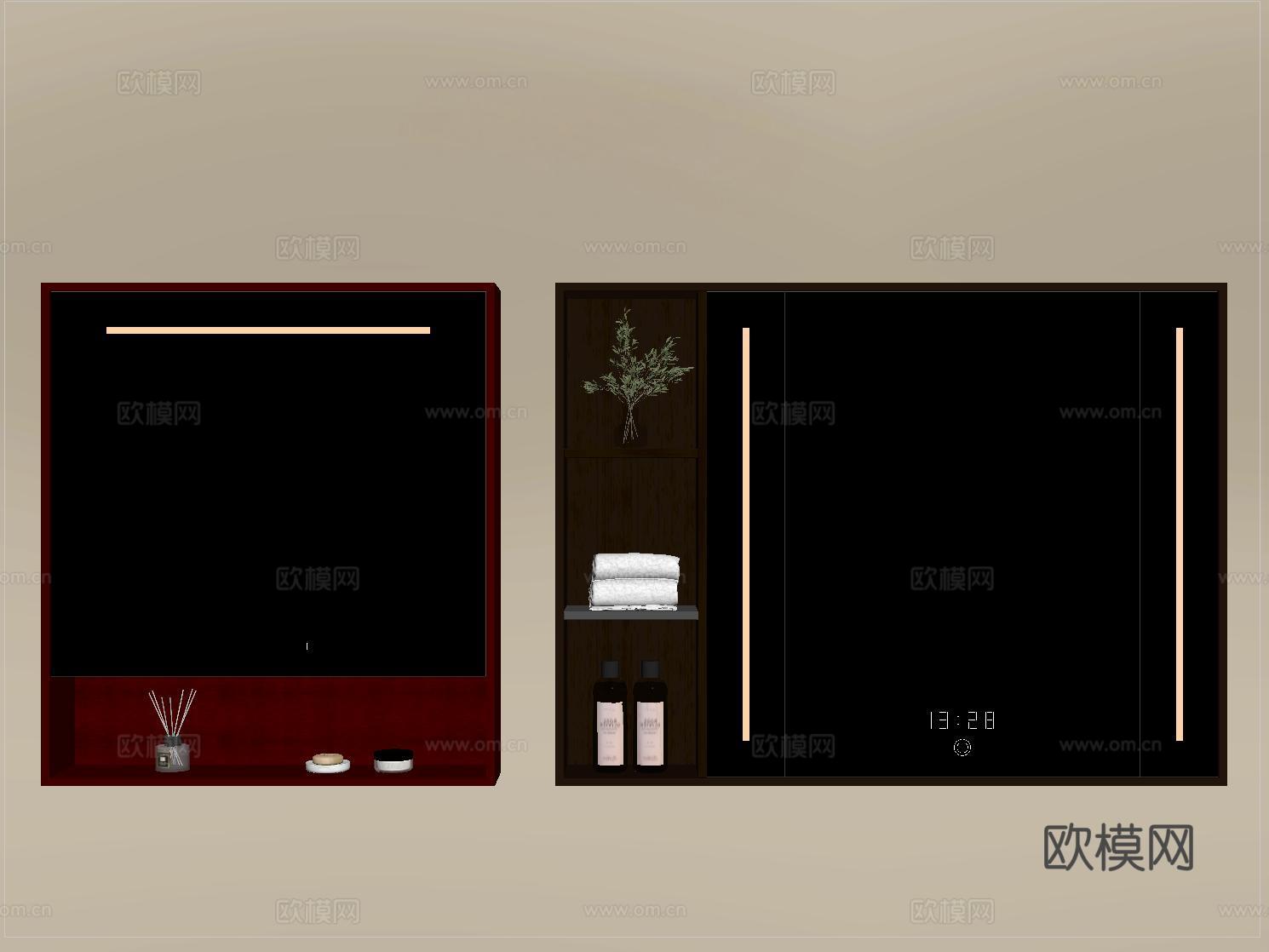 现代浴室柜镜 智能镜 化妆镜 装饰镜su模型