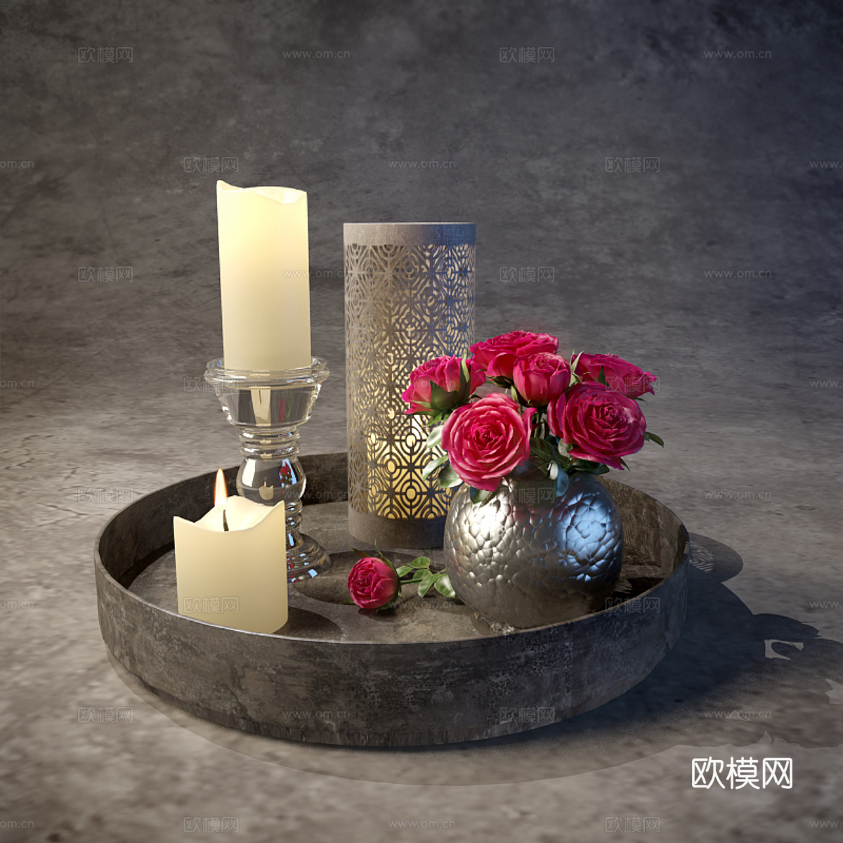 托盘花艺烛台3d模型