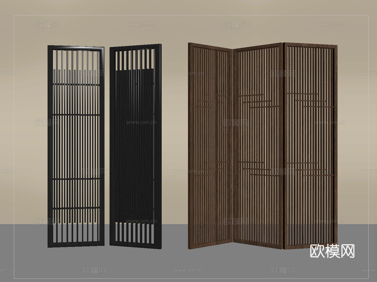 新中式屏风 可折叠屏风su模型