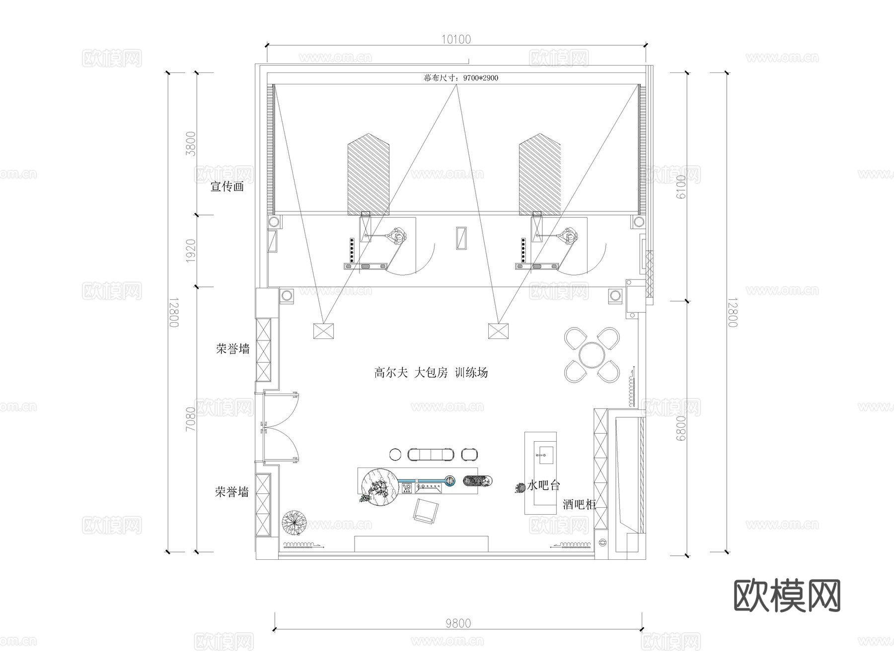 10套室内高尔夫球休闲会所训练场CAD施工图cad施工图