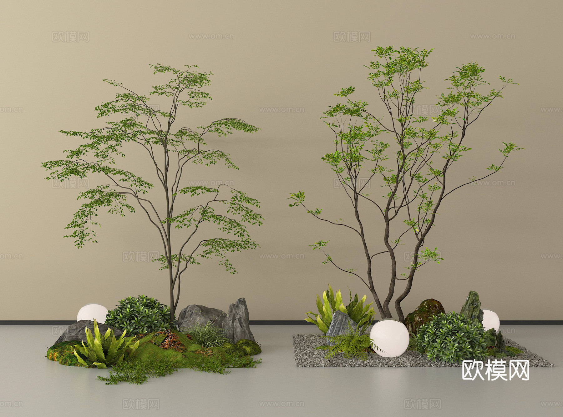 现代庭院小品 室内景观 植物组合 庭院景观 景观树 石头su模型