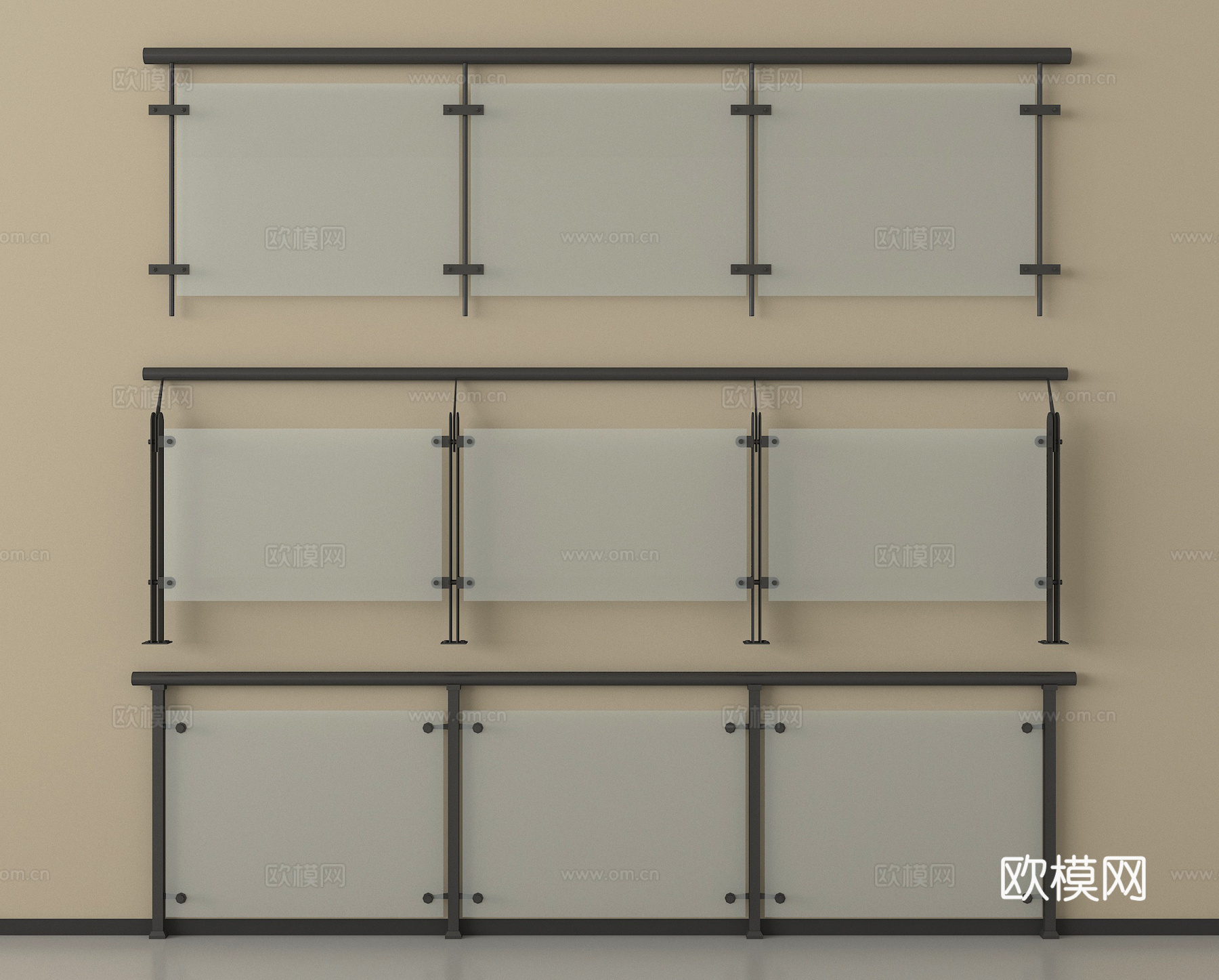 现代玻璃栏杆 玻璃护栏 玻璃围栏 阳台护栏su模型