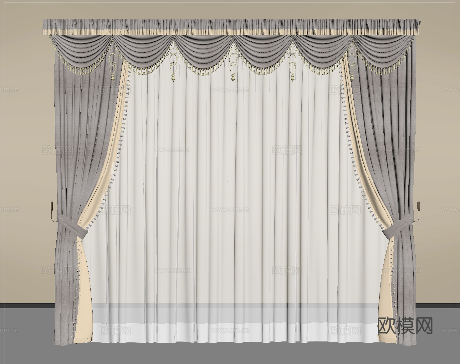 现代窗帘 布帘 纱帘 褶帘 布艺窗帘su模型
