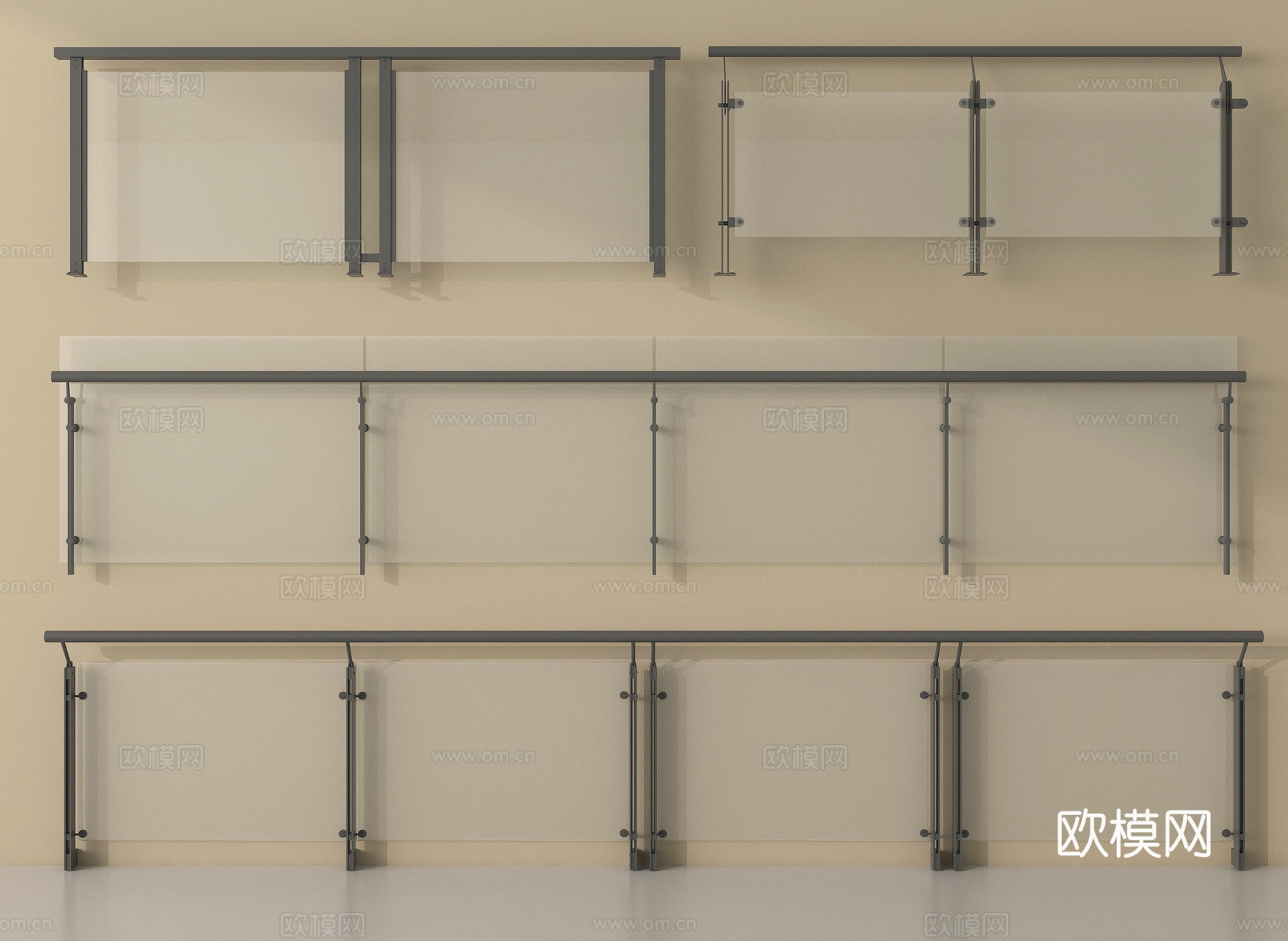 现代玻璃栏杆 玻璃护栏 玻璃围栏 阳台护栏su模型