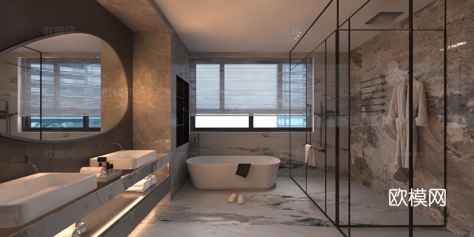 意式轻奢氛围感洗漱间3d模型下载
