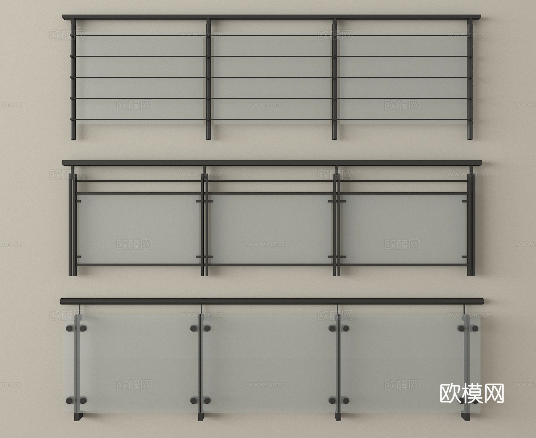 现代玻璃栏杆 玻璃护栏 玻璃围栏 阳台护栏su模型