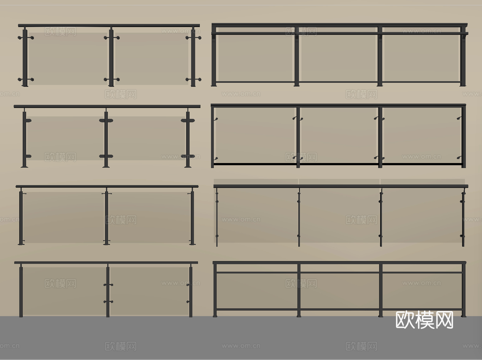 现代玻璃栏杆 玻璃护栏 玻璃围栏 阳台护栏su模型