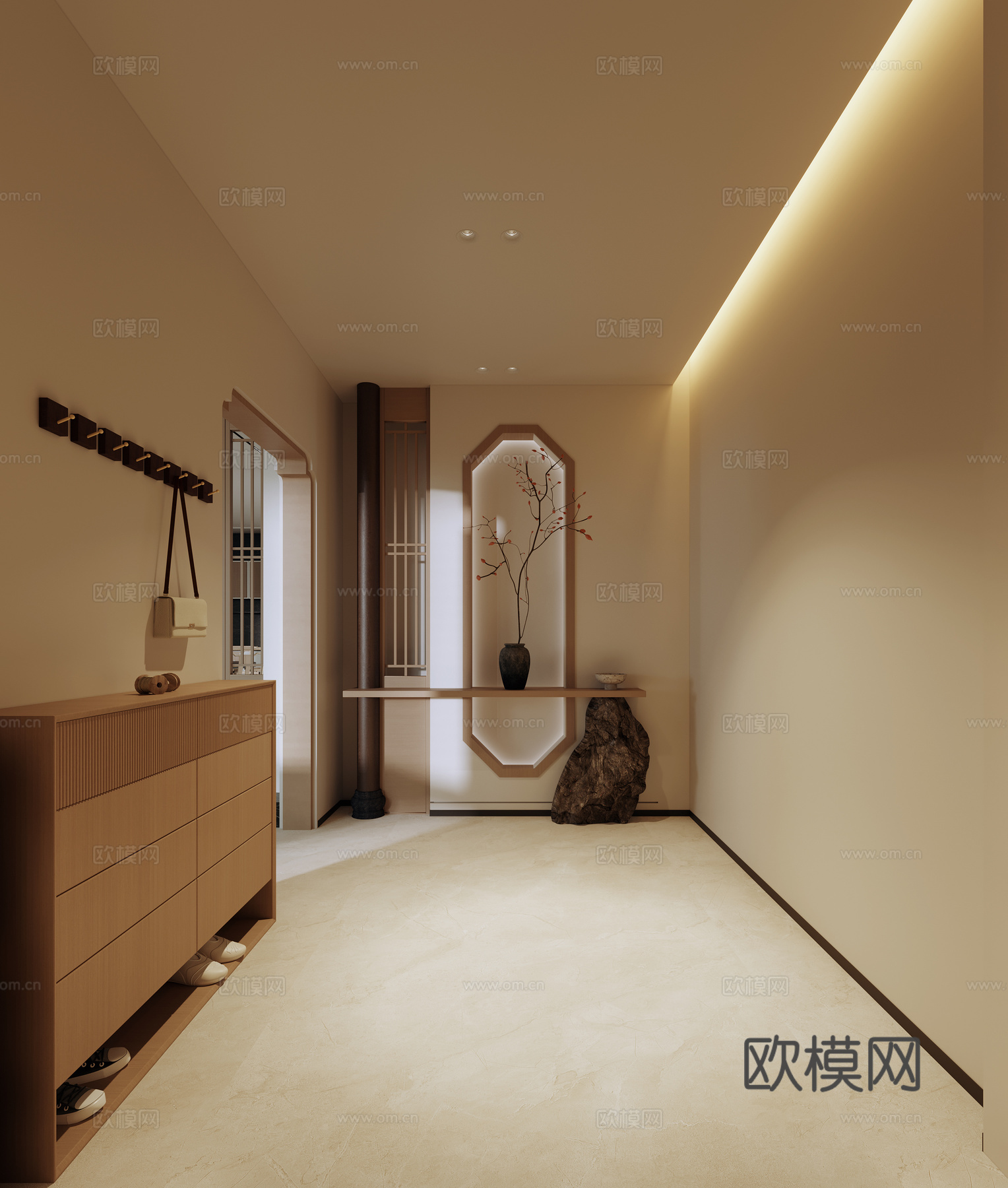 中式玄关 宋式隔断 鞋柜 端景台造景su模型