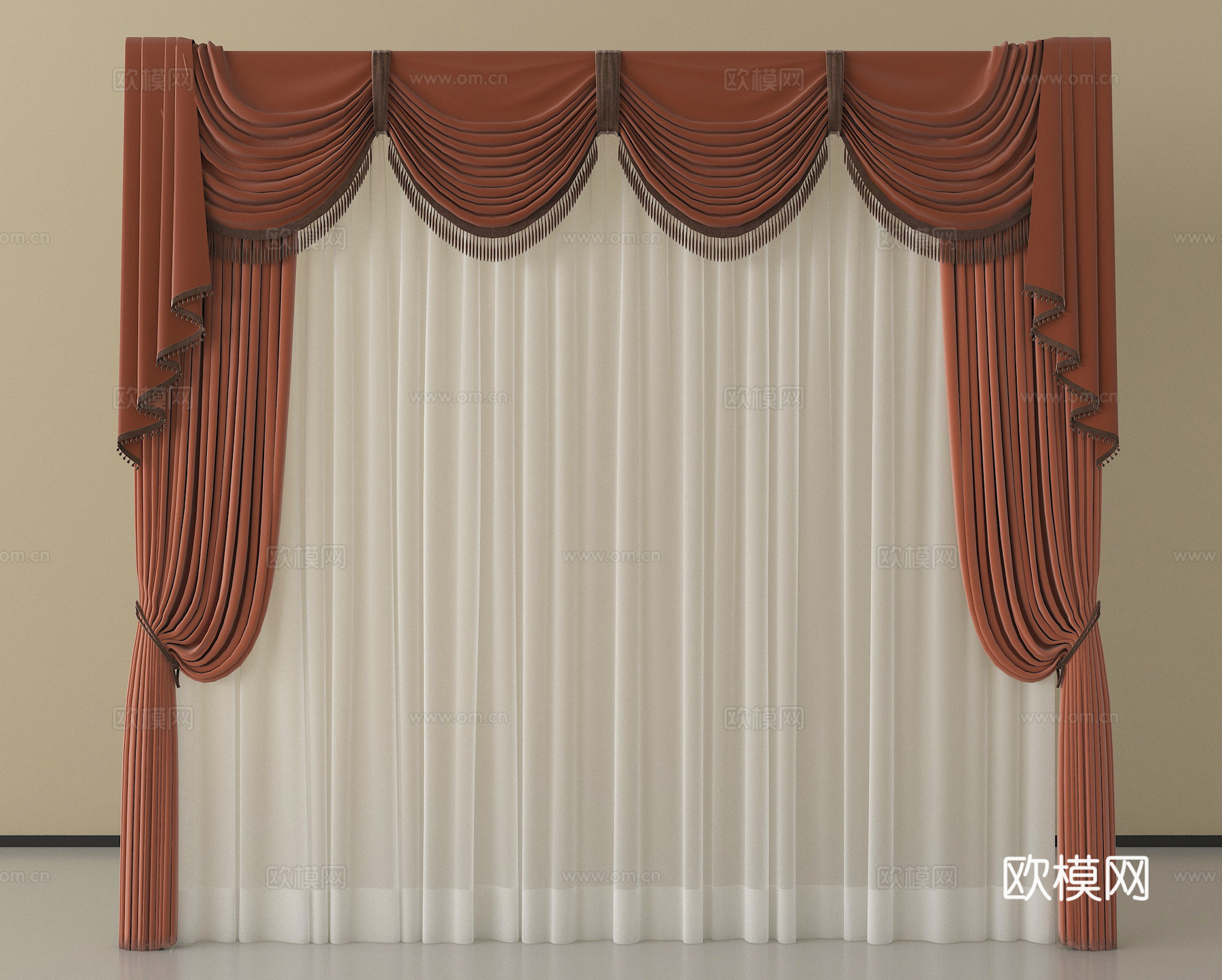 现代窗帘 布帘 纱帘 褶帘 布艺窗帘su模型