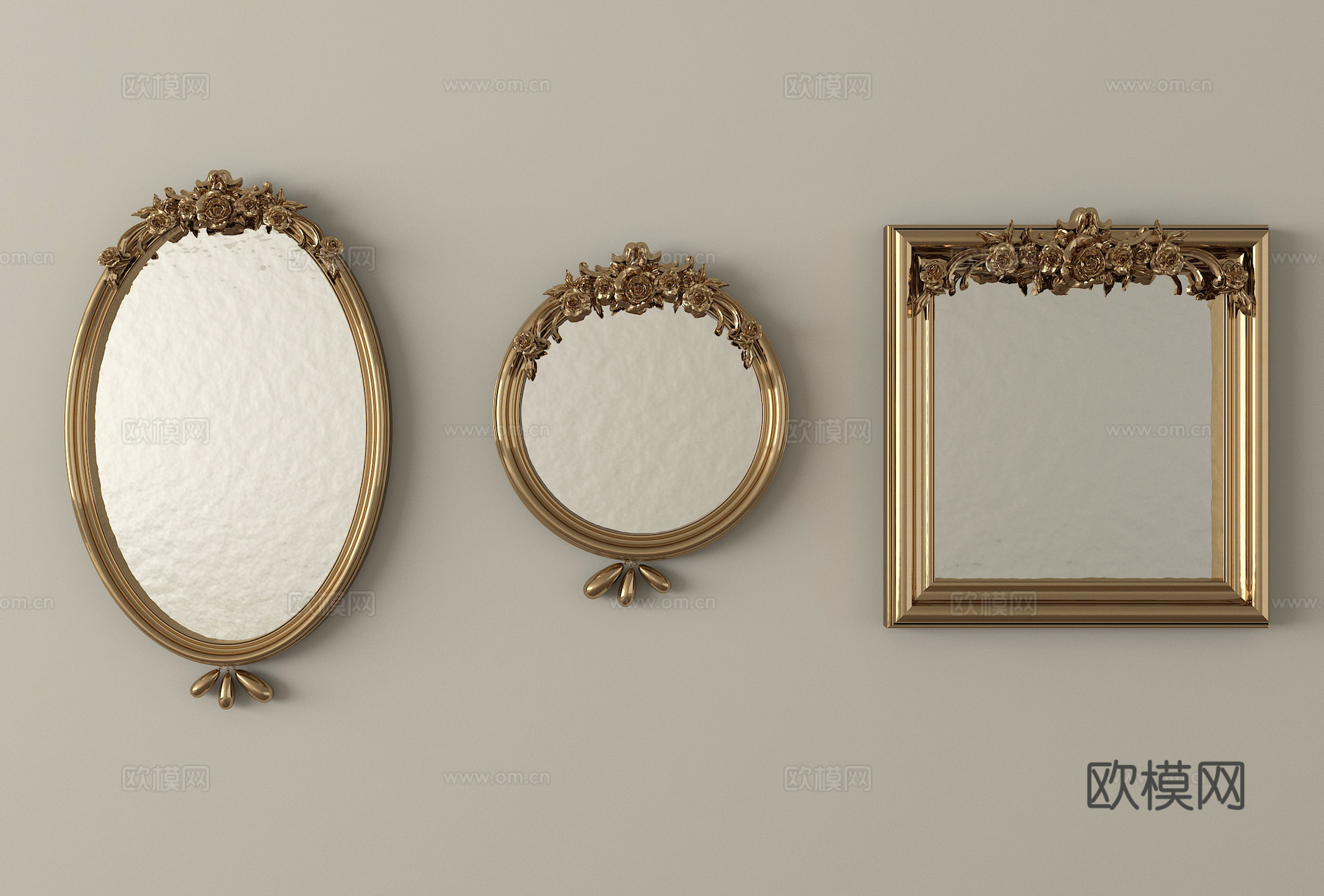 法式镜子 装饰镜 化妆镜 梳妆镜 浴室镜3d模型下载