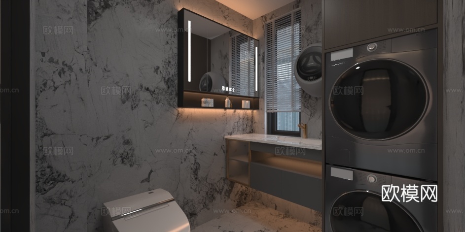 意式轻奢洗漱间3d模型下载