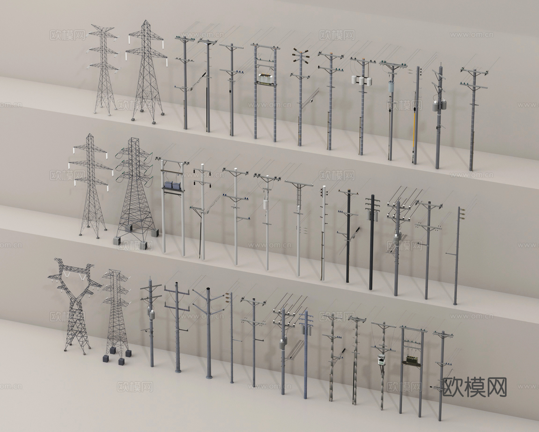 高压电塔 电线杆 电塔su模型