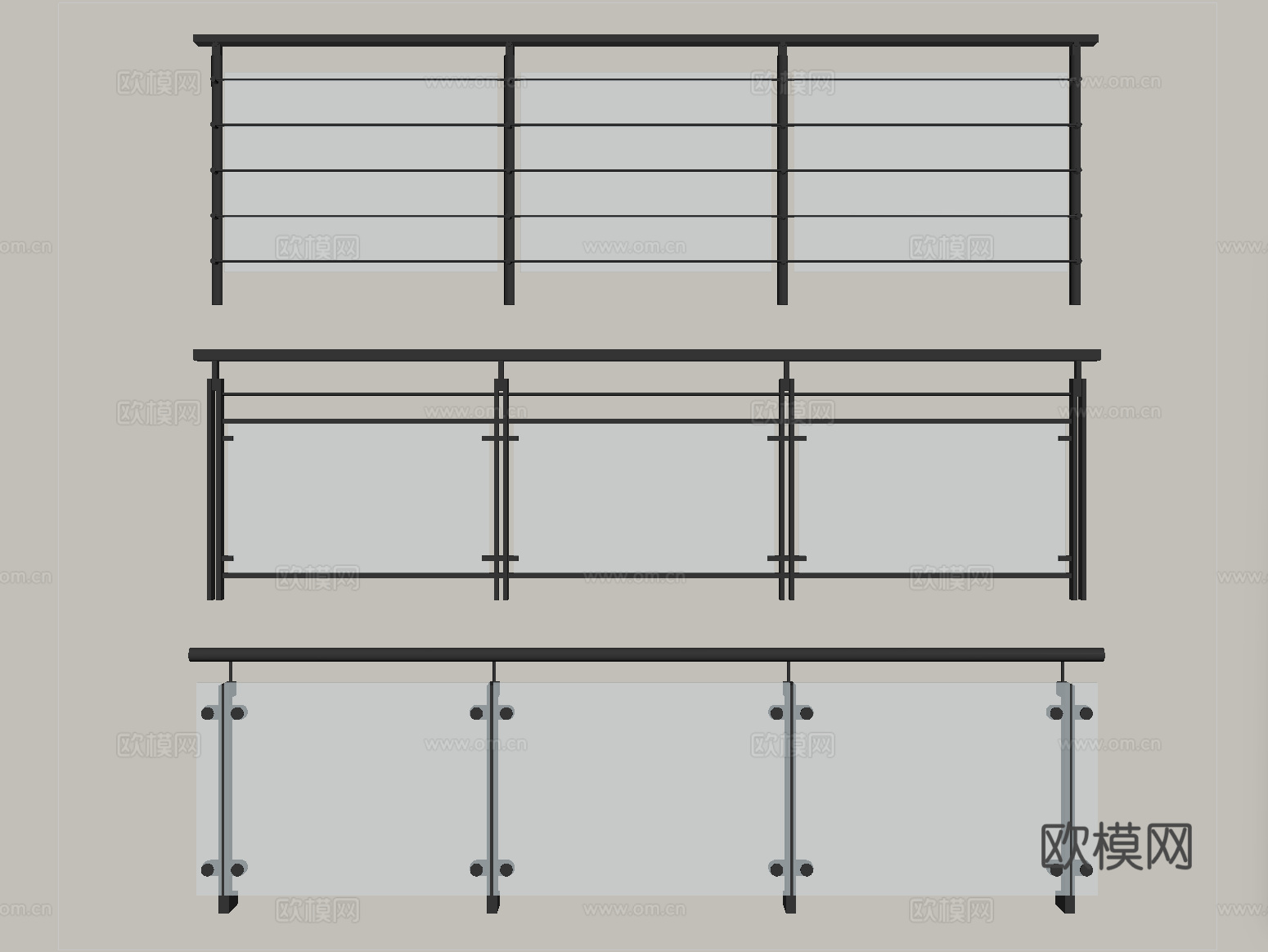 现代玻璃栏杆 玻璃护栏 玻璃围栏 阳台护栏su模型