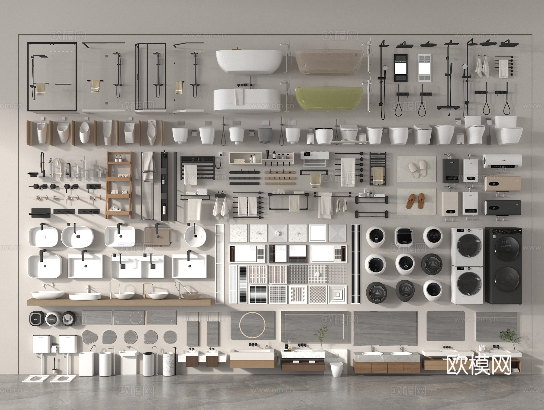 卫浴组合 马桶 浴缸 小便斗 花洒 淋浴间 洗手台 卫浴柜su模型