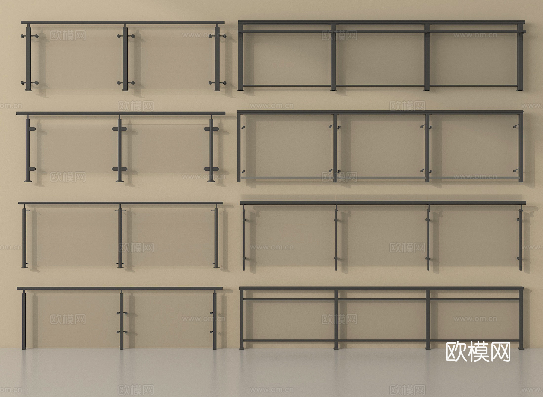 现代玻璃栏杆 玻璃护栏 玻璃围栏 阳台护栏su模型