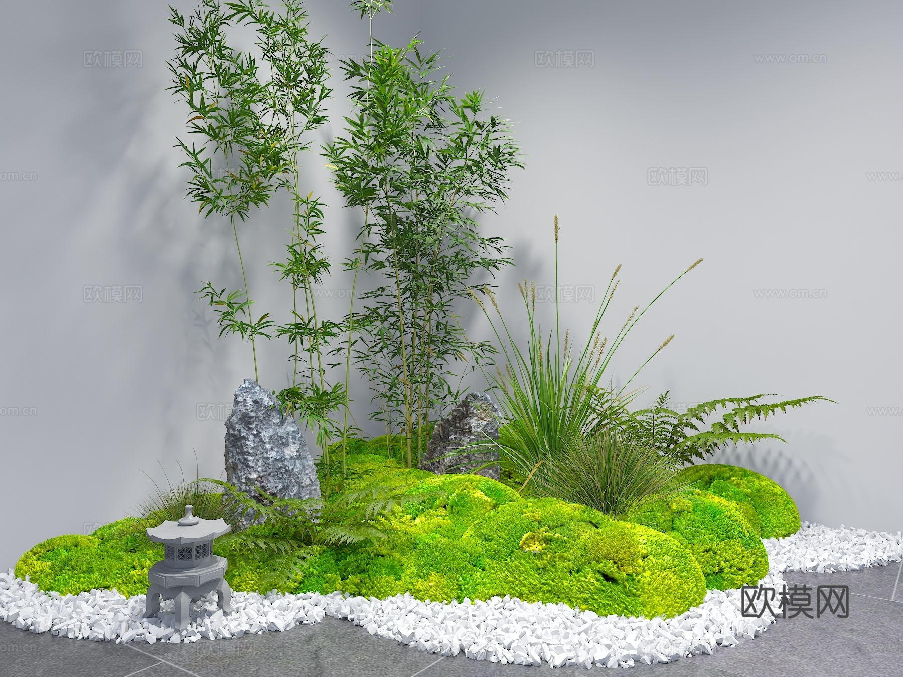 现代室内景观 庭院景观 天井景观 枯山水小品 新中式室内景观su模型