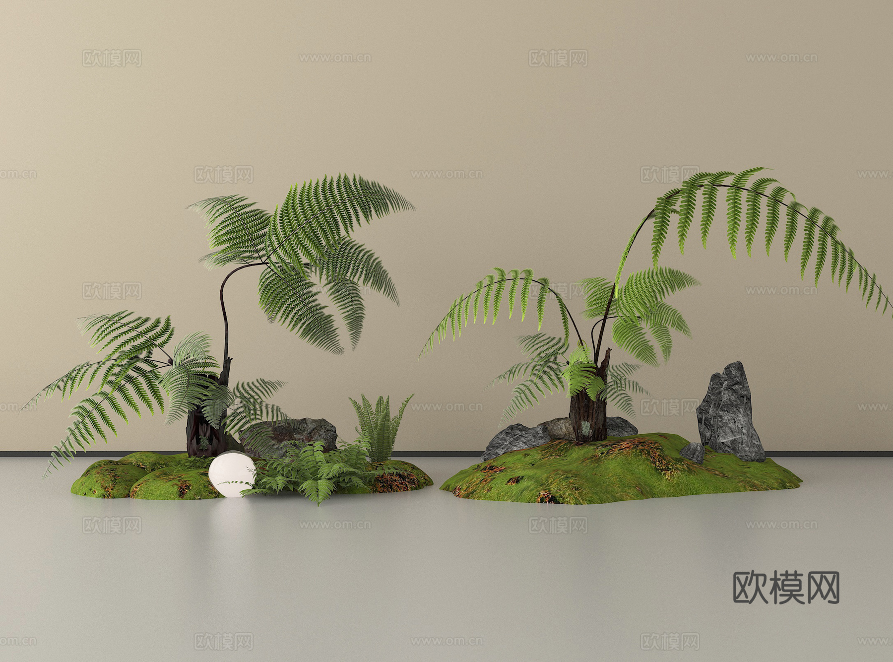 现代庭院小品 室内景观 庭院景观 微地形 景观树 石头su模型