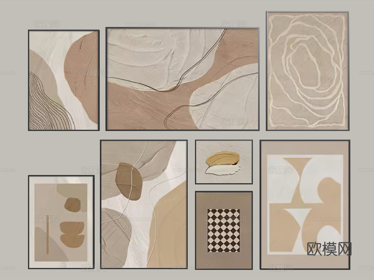 现代装饰挂画 挂画组合su模型