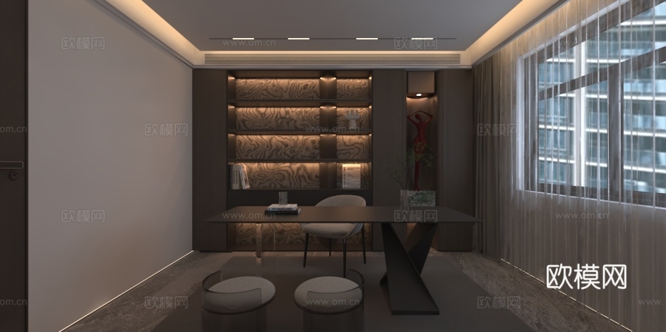 意式轻奢办公组合3d模型下载