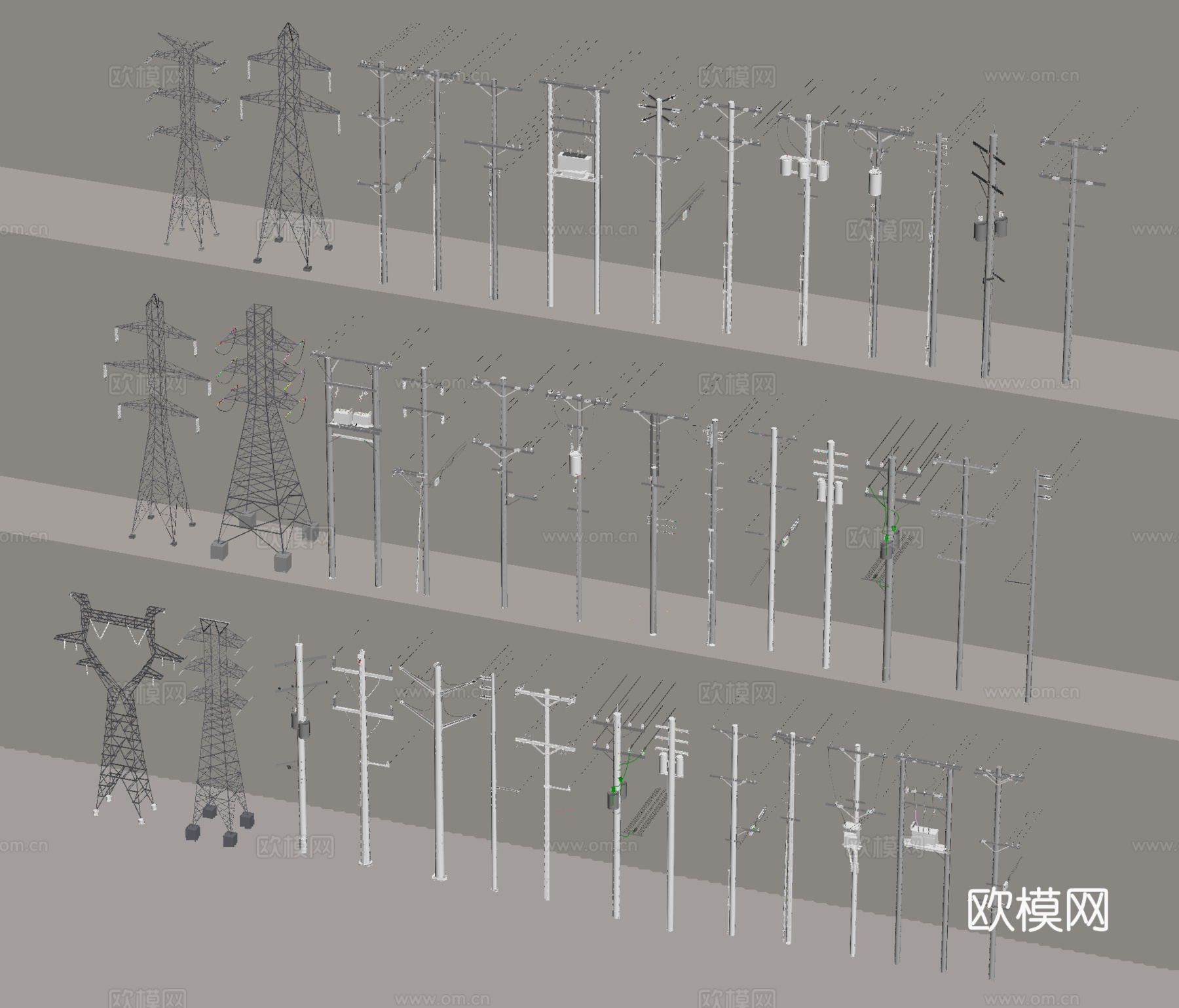 高压电塔 电线杆 电塔su模型