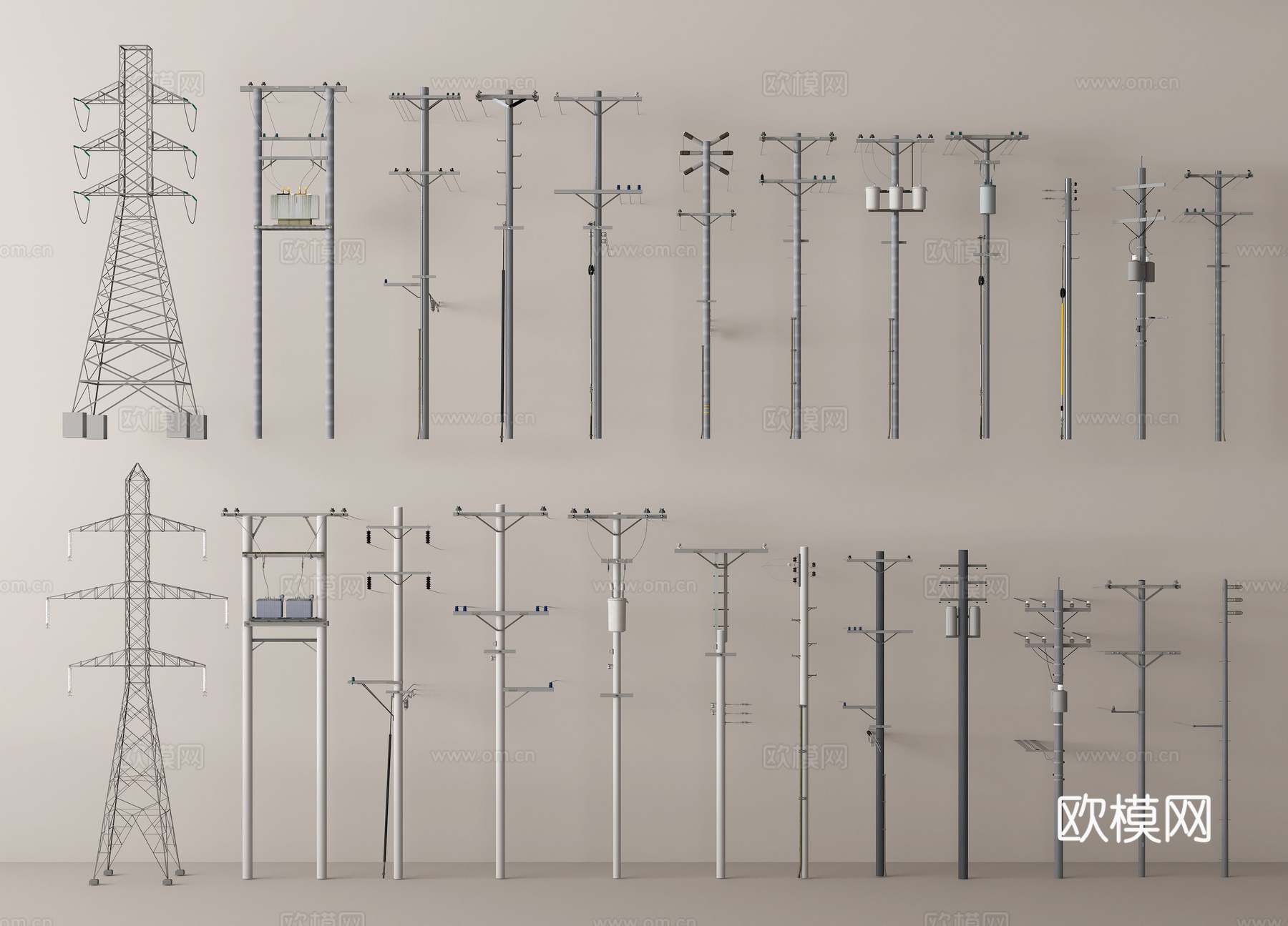 高压电塔 电线杆 电塔su模型