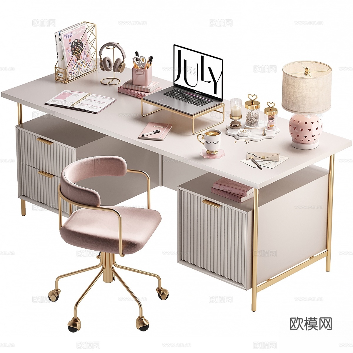 青少年儿童书房桌 West Elm_N033d模型下载