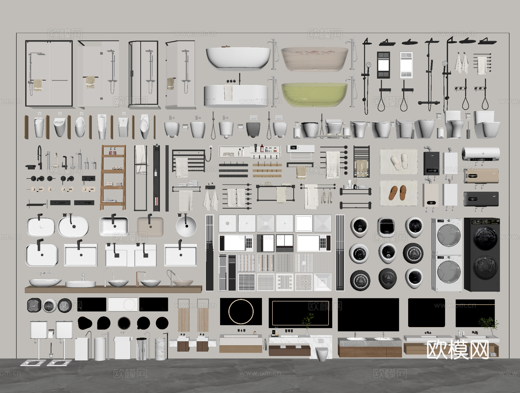 卫浴组合 马桶 浴缸 小便斗 花洒 淋浴间 洗手台 卫浴柜su模型