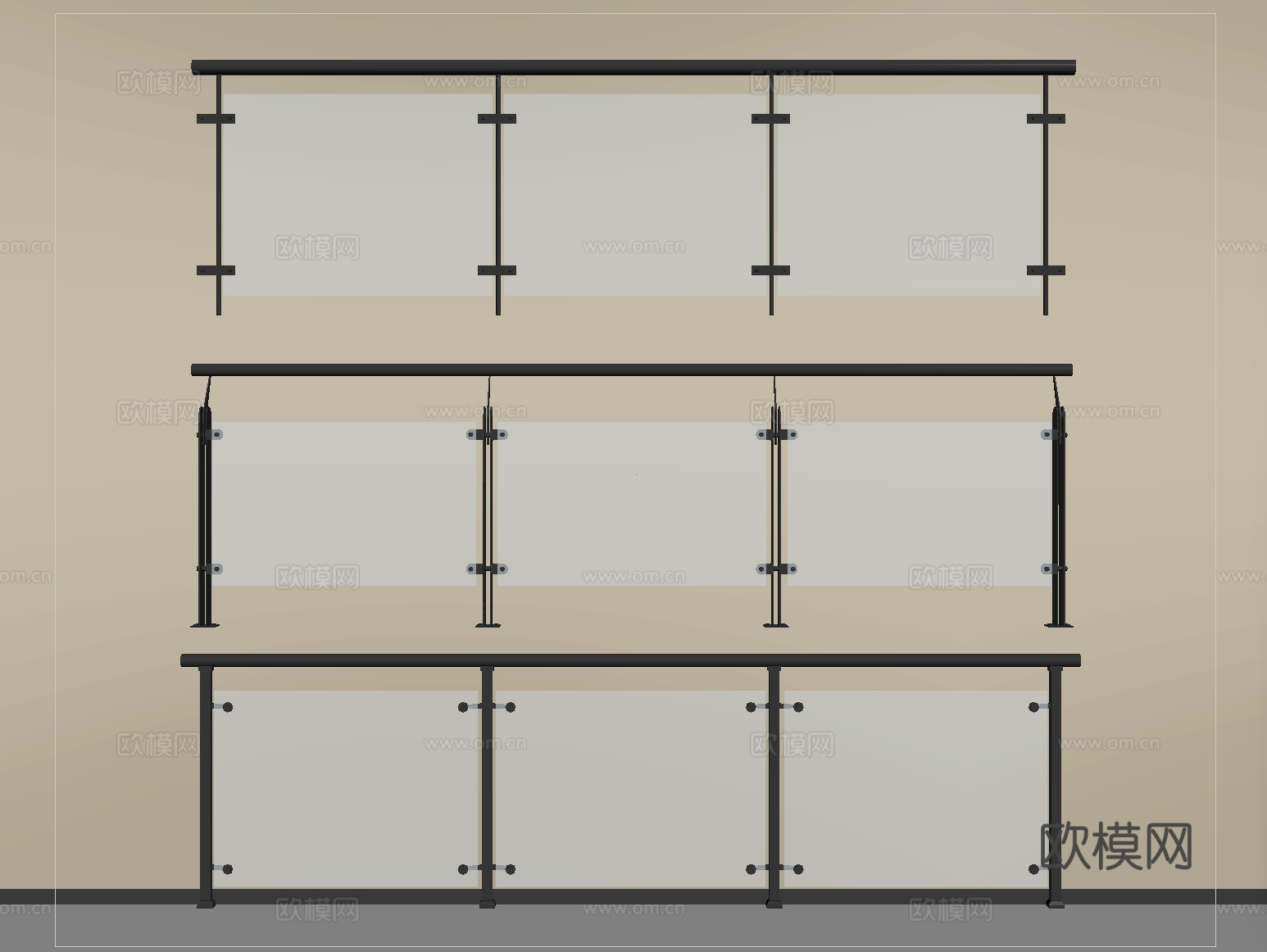 现代玻璃栏杆 玻璃护栏 玻璃围栏 阳台护栏su模型
