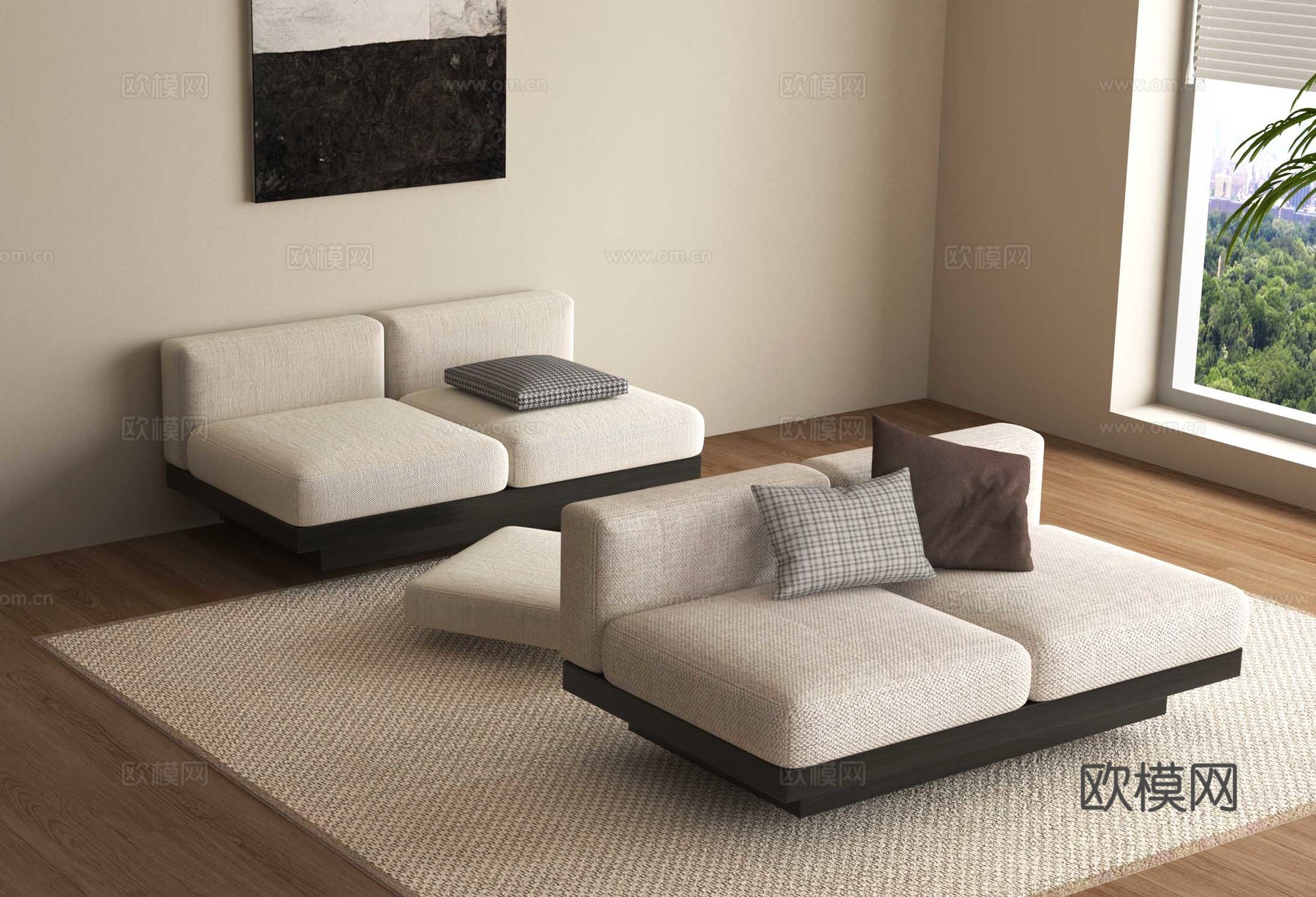 现代双人沙发 沙发垫su模型