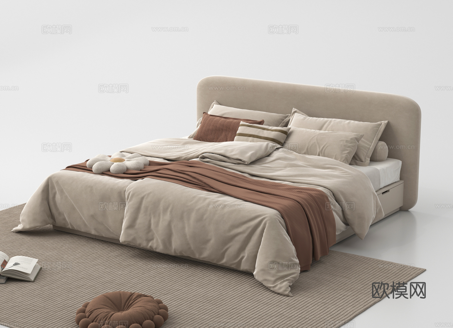 现代双人床 床头柜su模型