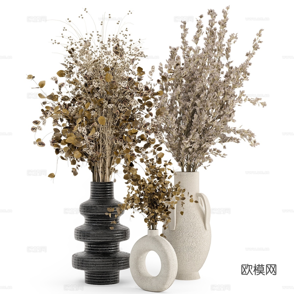 锈色混凝土盆栽室内干花植物套装4683d模型下载