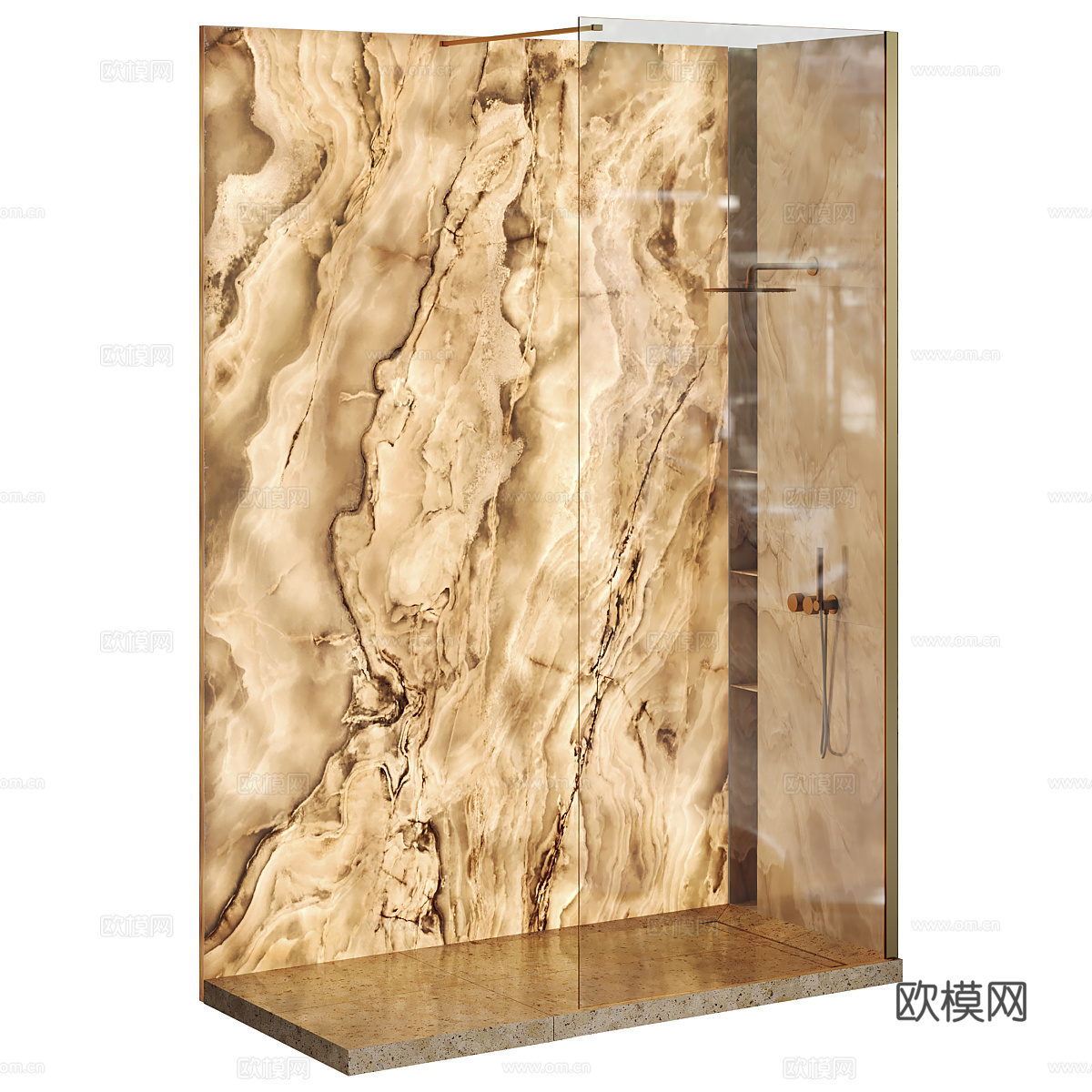 现代意式轻奢透光石淋浴房3d模型下载（渲染图2）