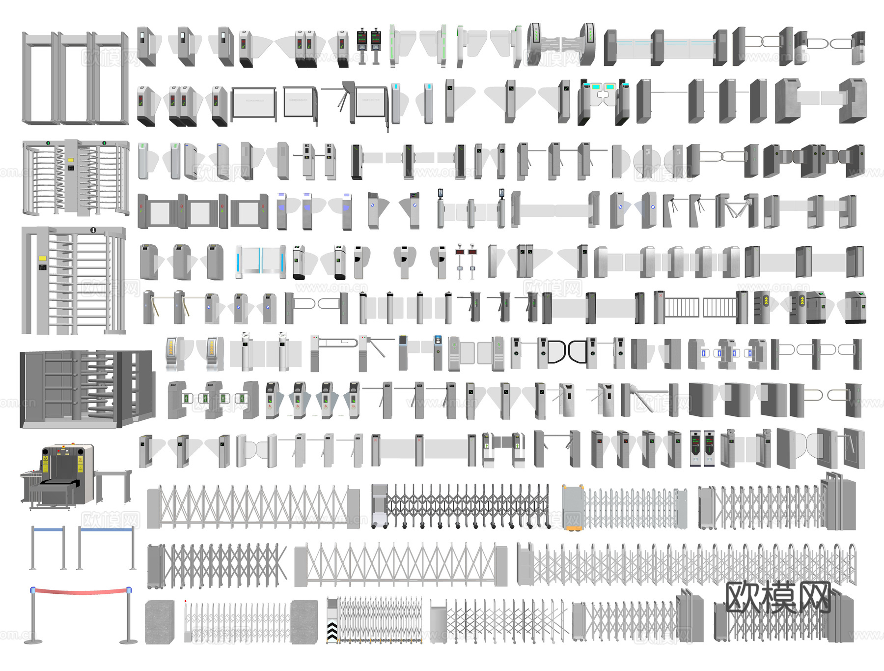 现代闸机 道闸闸门 人行门禁机 摆闸 人行通道检票闸机安检门su模型