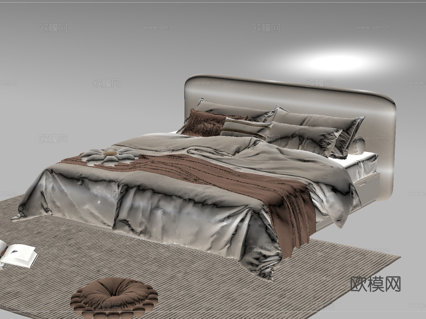 现代双人床 床头柜su模型