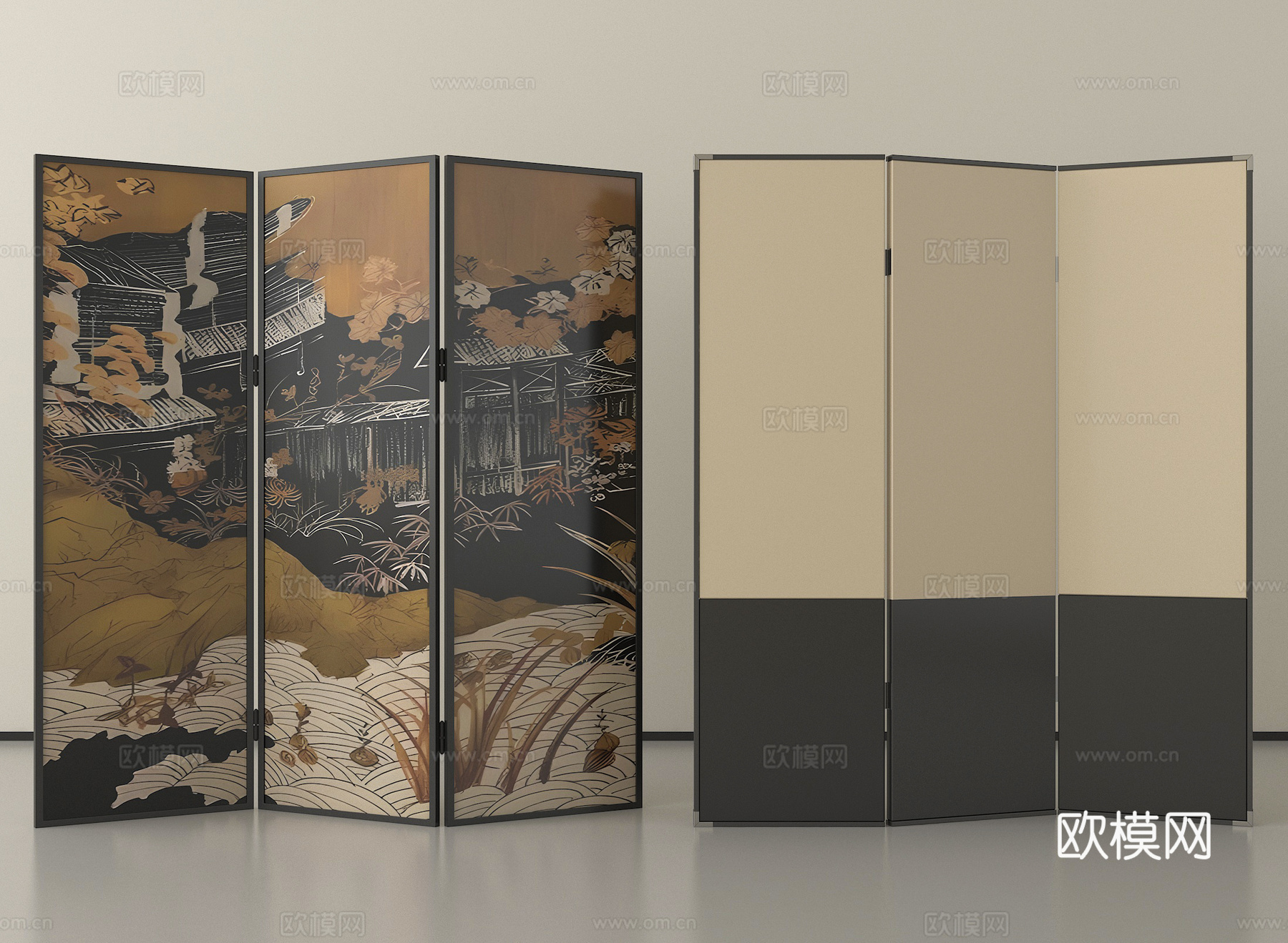 中古屏风 木屏风 可折叠屏风su模型