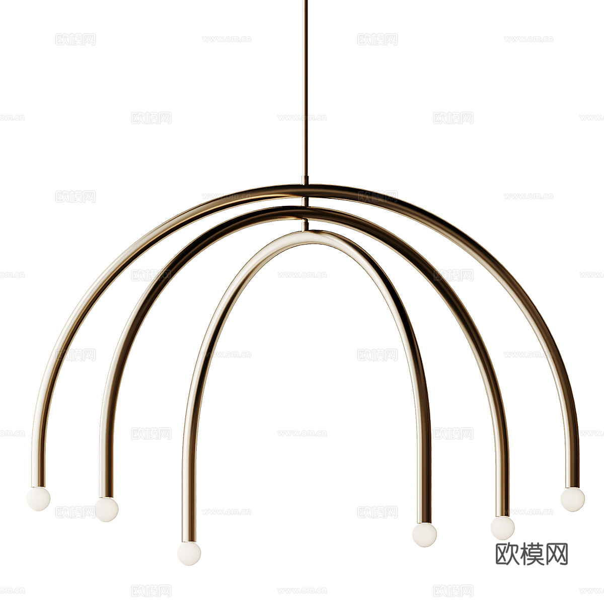 现代轻奢弧形金属装饰吊灯3d模型下载（渲染图2）