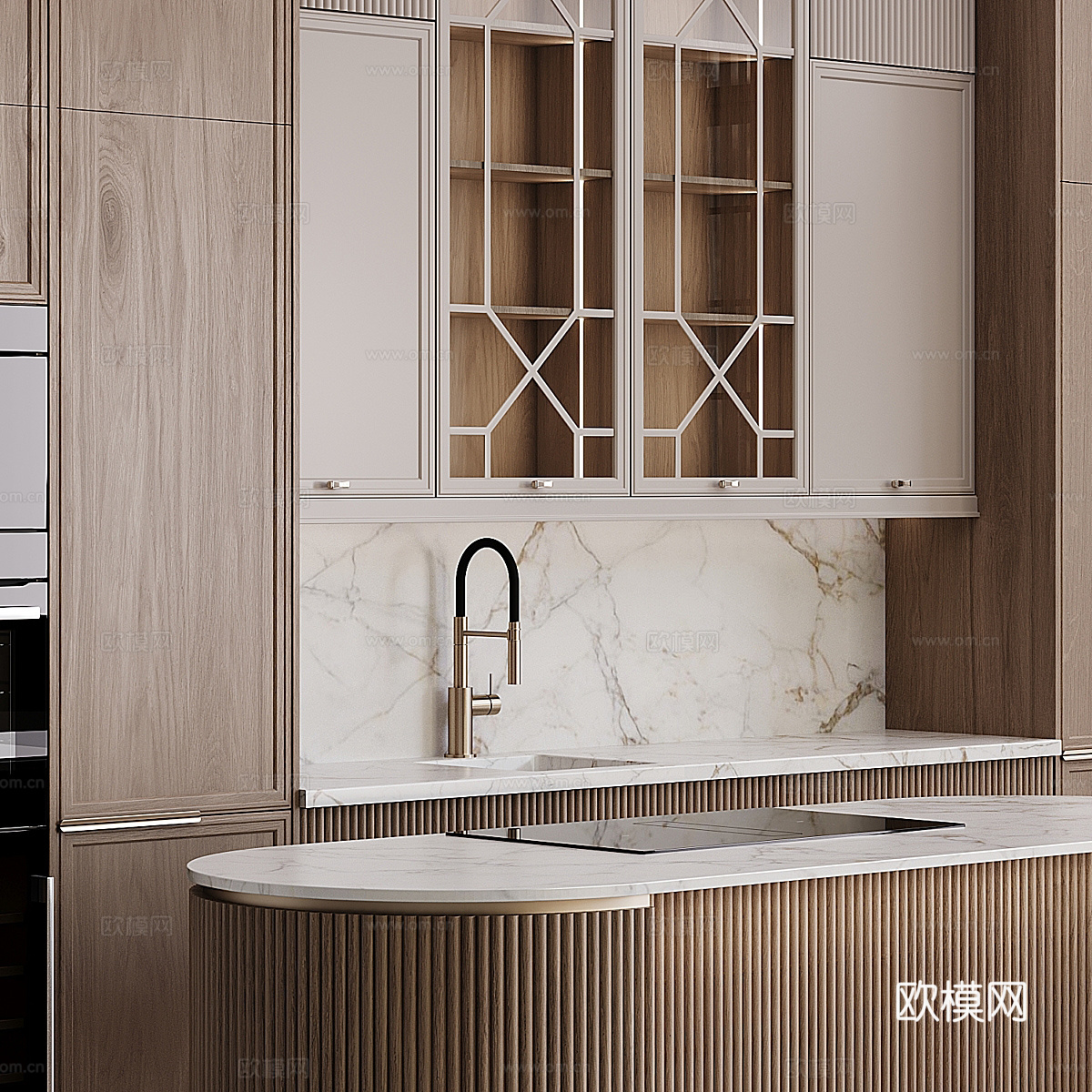 新古典主义橱柜 岛台3d模型下载（渲染图4）