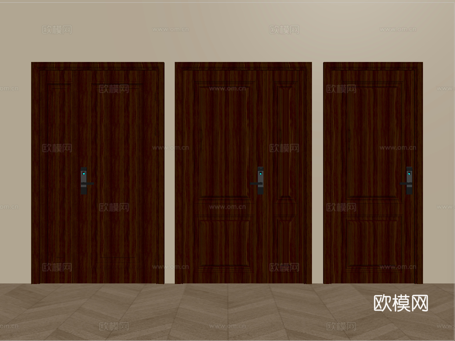 中古风防盗门 入户门 单开门 子母门 指纹锁门su模型