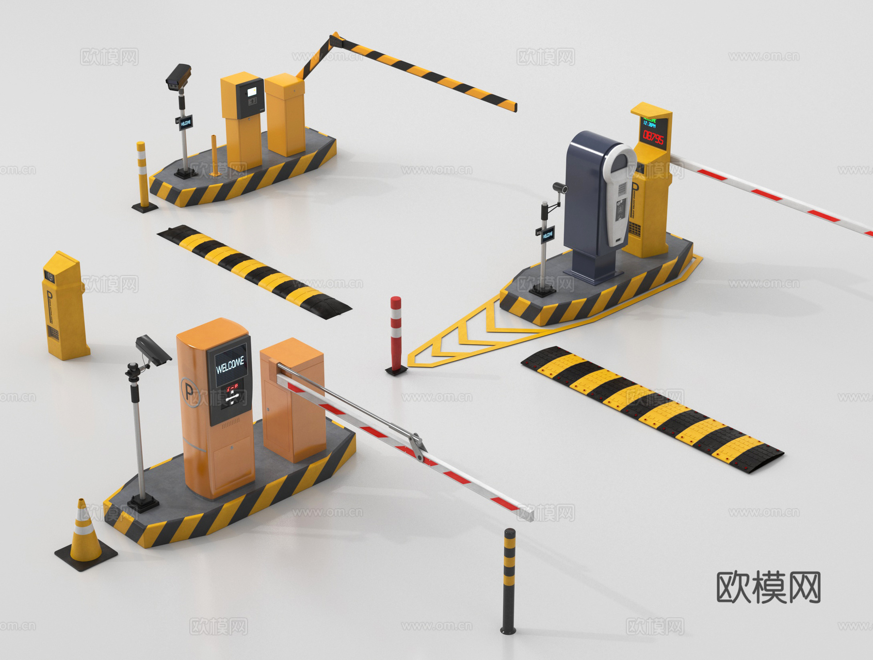 现代道闸 门禁机闸机 停车感应升降杆 减速带su模型