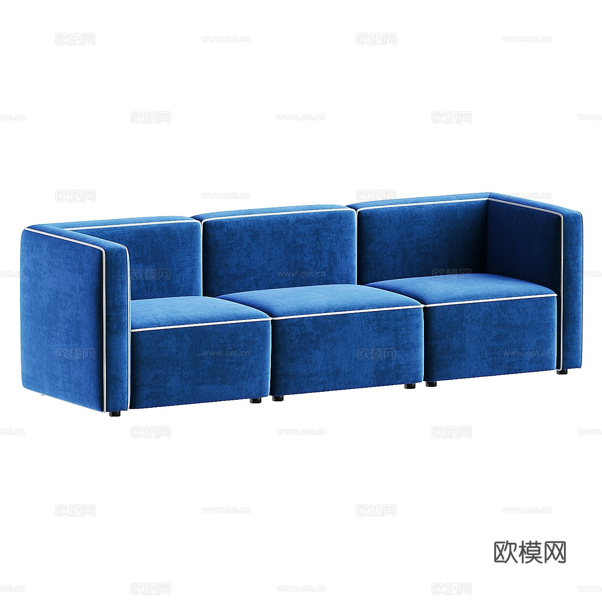 新古典直排布艺休闲沙发3d模型下载（渲染图2）