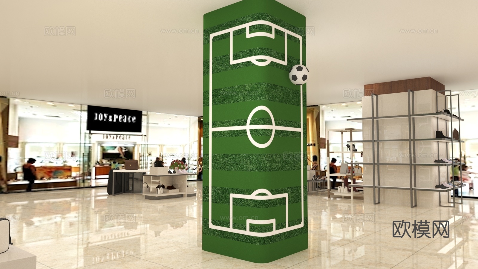 商场包柱设计 休息区 合影点 足球柱设计 展示柱 篮球柱3d模型下载（渲染图2）