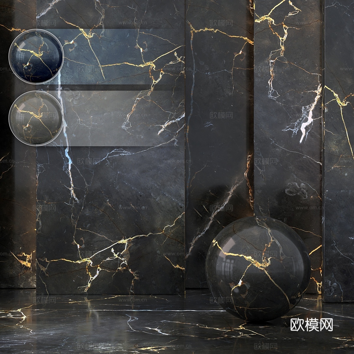 3款帝王金黑大理石 (无缝可平铺)3d模型下载