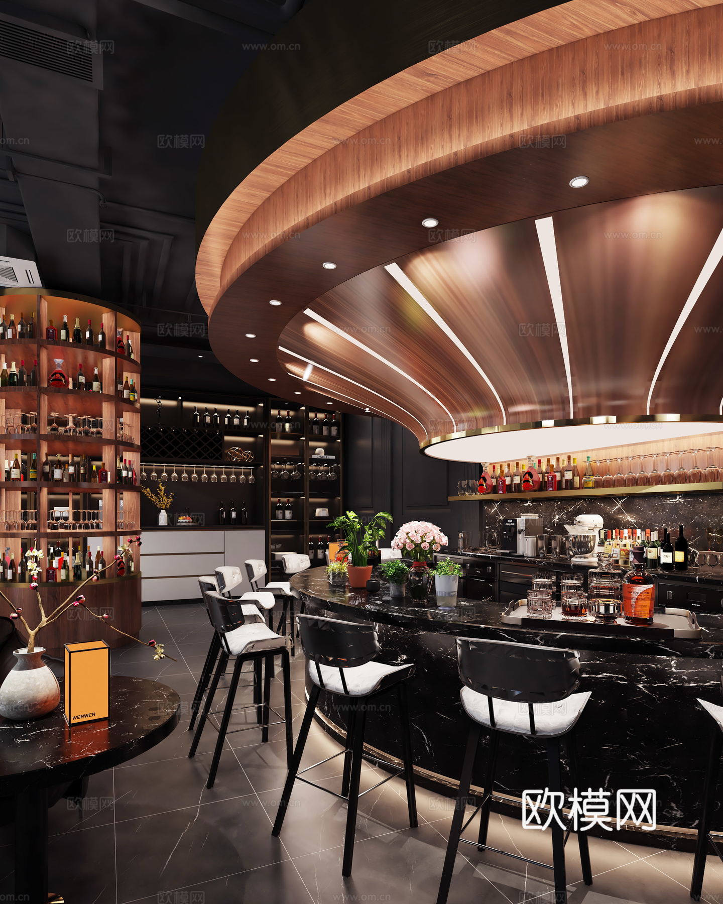 现代酒吧 酒吧吧台 水吧台 吧台椅 轻奢酒吧 清吧3d模型下载