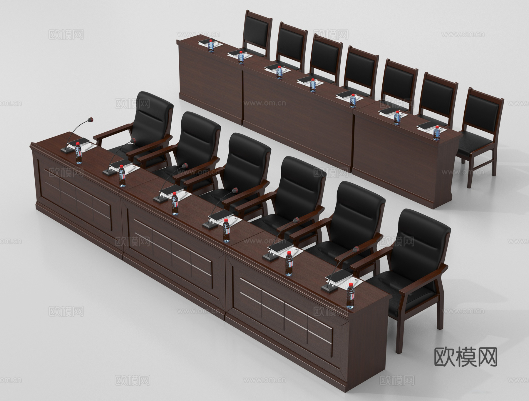 中式会议桌椅 党政机关桌椅 办公桌椅su模型