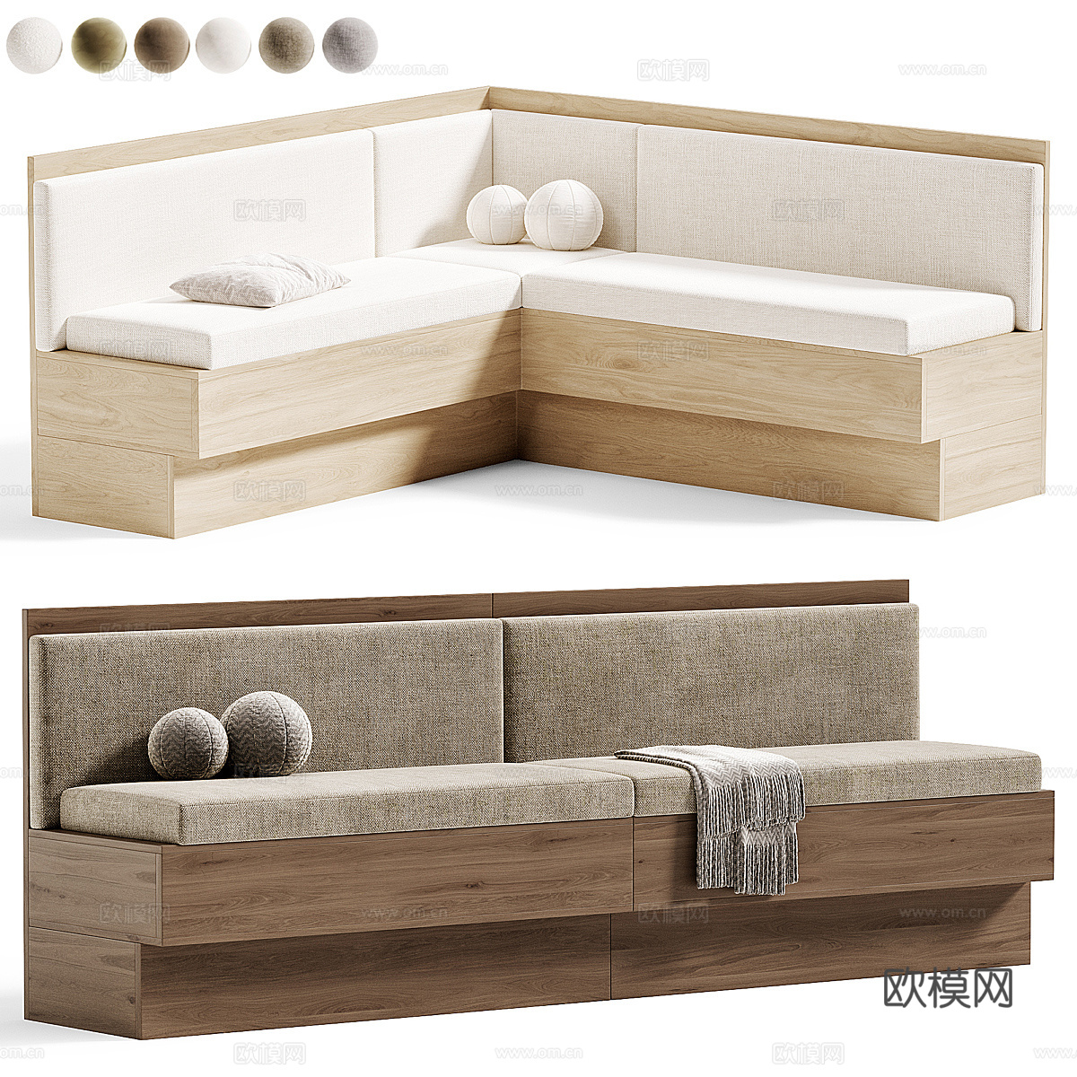 新中式卡座沙发3d模型下载（渲染图1）