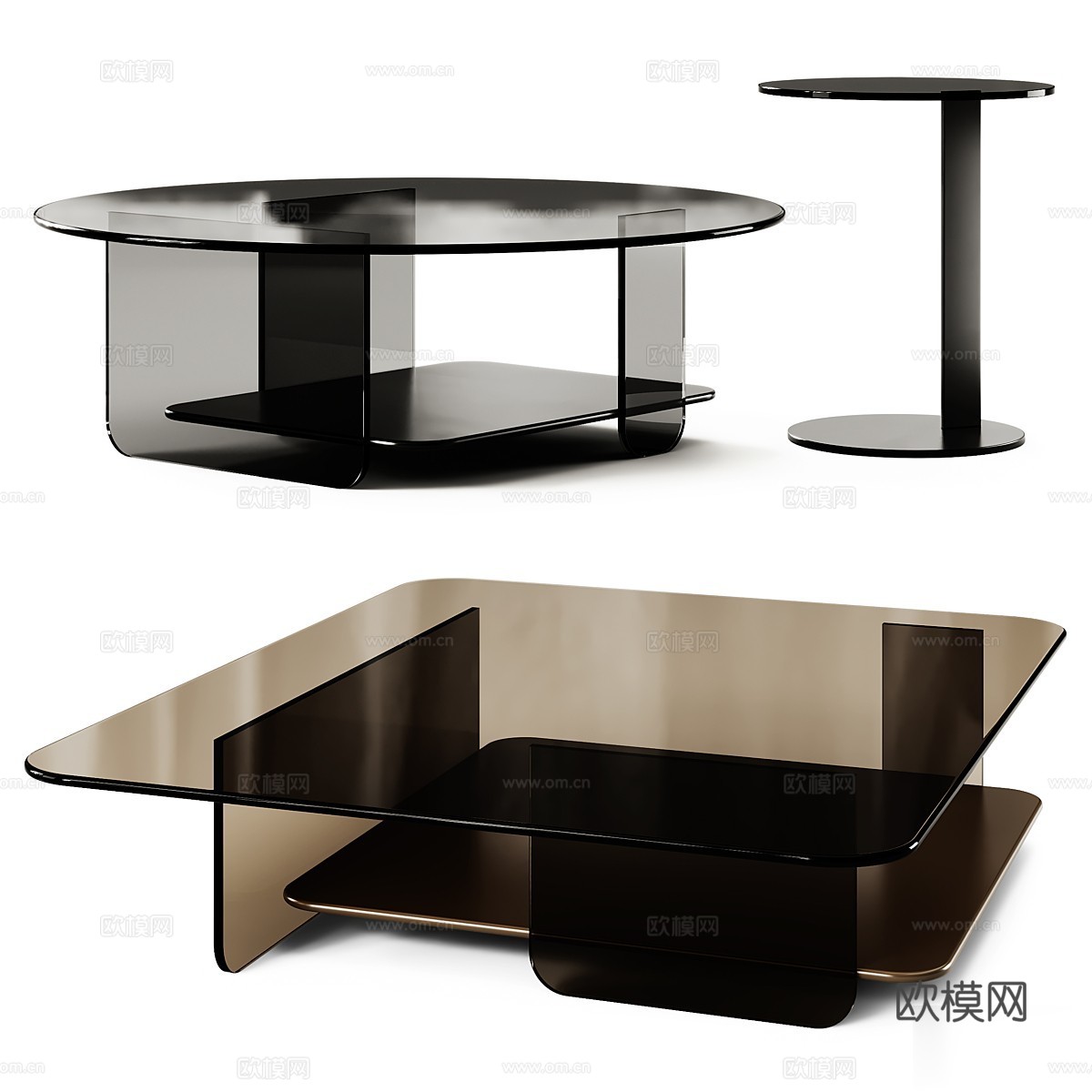 现代意式极简金属玻璃茶几组合3d模型