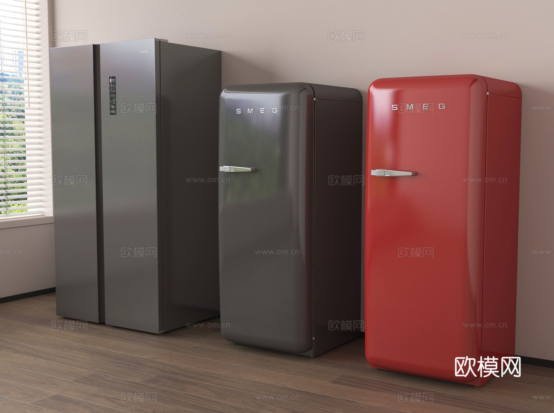 现代对开门冰箱 法式复古冰箱su模型